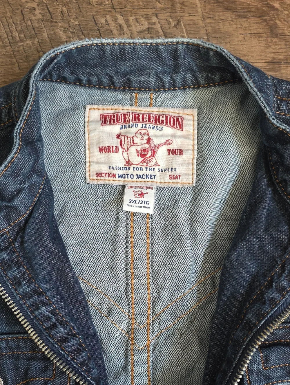 TRUE Religion ▪︎ MOTO JACKETDark Blue Denim Jacket with Zip Pockets